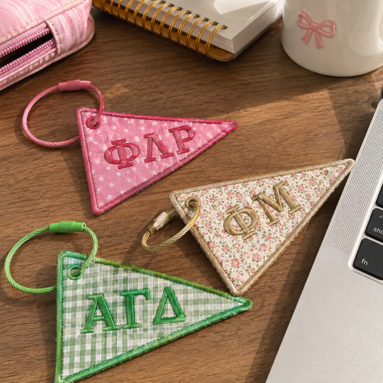 Personalized Embroidered Cheer Pennant Bag Charm, Custom Name Backpack Tag, Preppy Team Gift, Scallop Flag Keychain