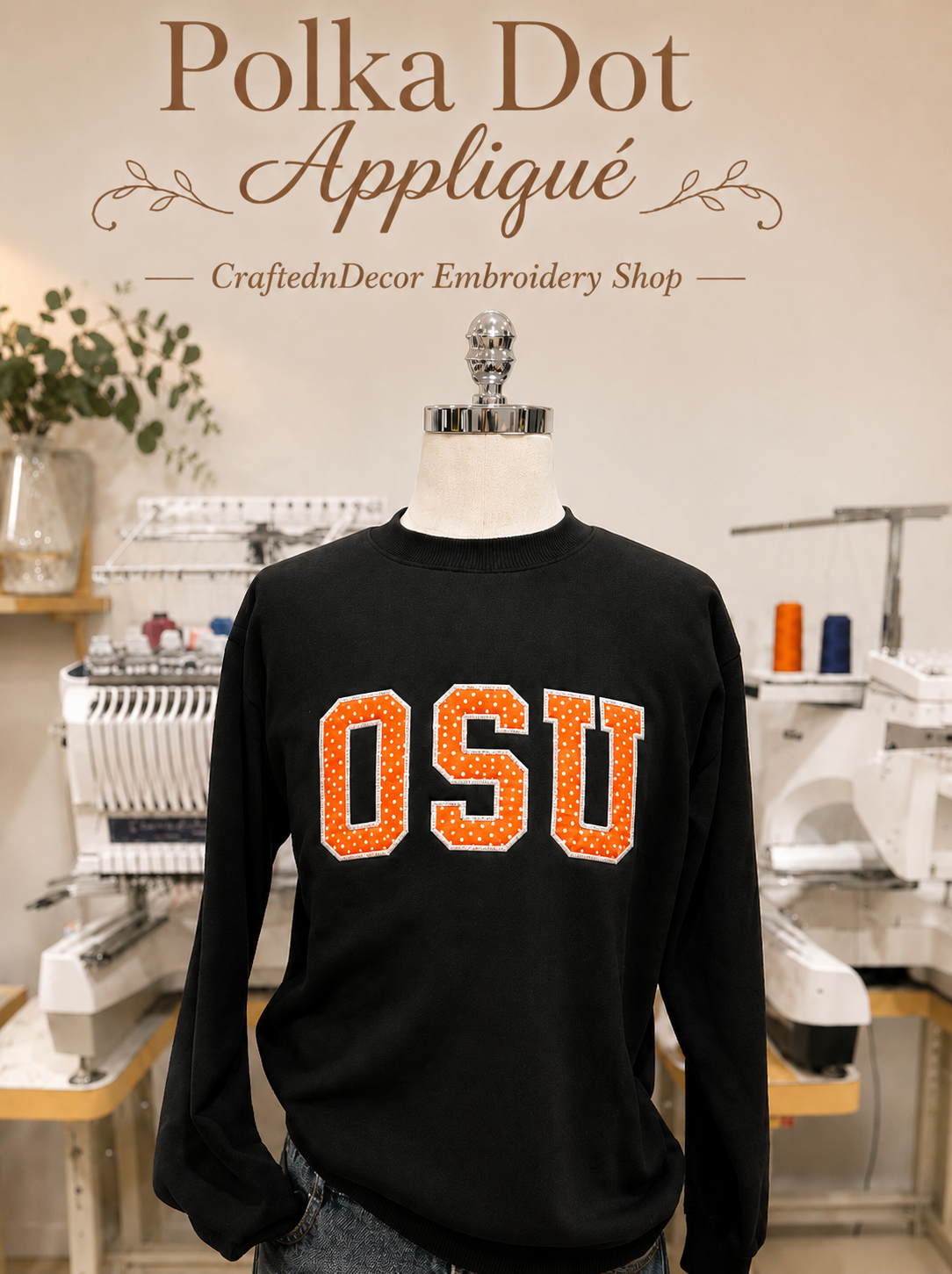 Custom Varsity Letter Embroidered Sweatshirt, Gingham Applique Crewneck, Personalized Initials Pullover, College Style Custom Merch Gift