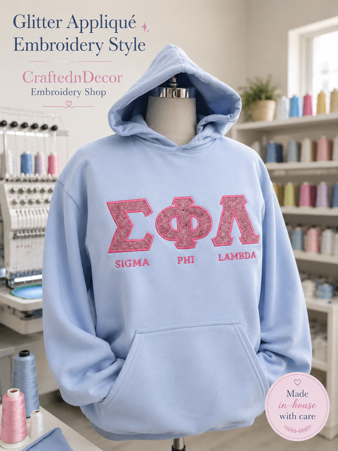 Custom Varsity Letter Embroidered Sweatshirt, Gingham Applique Crewneck, Personalized Initials Pullover, College Style Custom Merch Gift