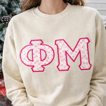 Embroidered Greek Letter Sweatshirt, Custom Applique Sorority Crewneck, Personalized Cherry Letter Sweatshirt, Cute Greek Merch