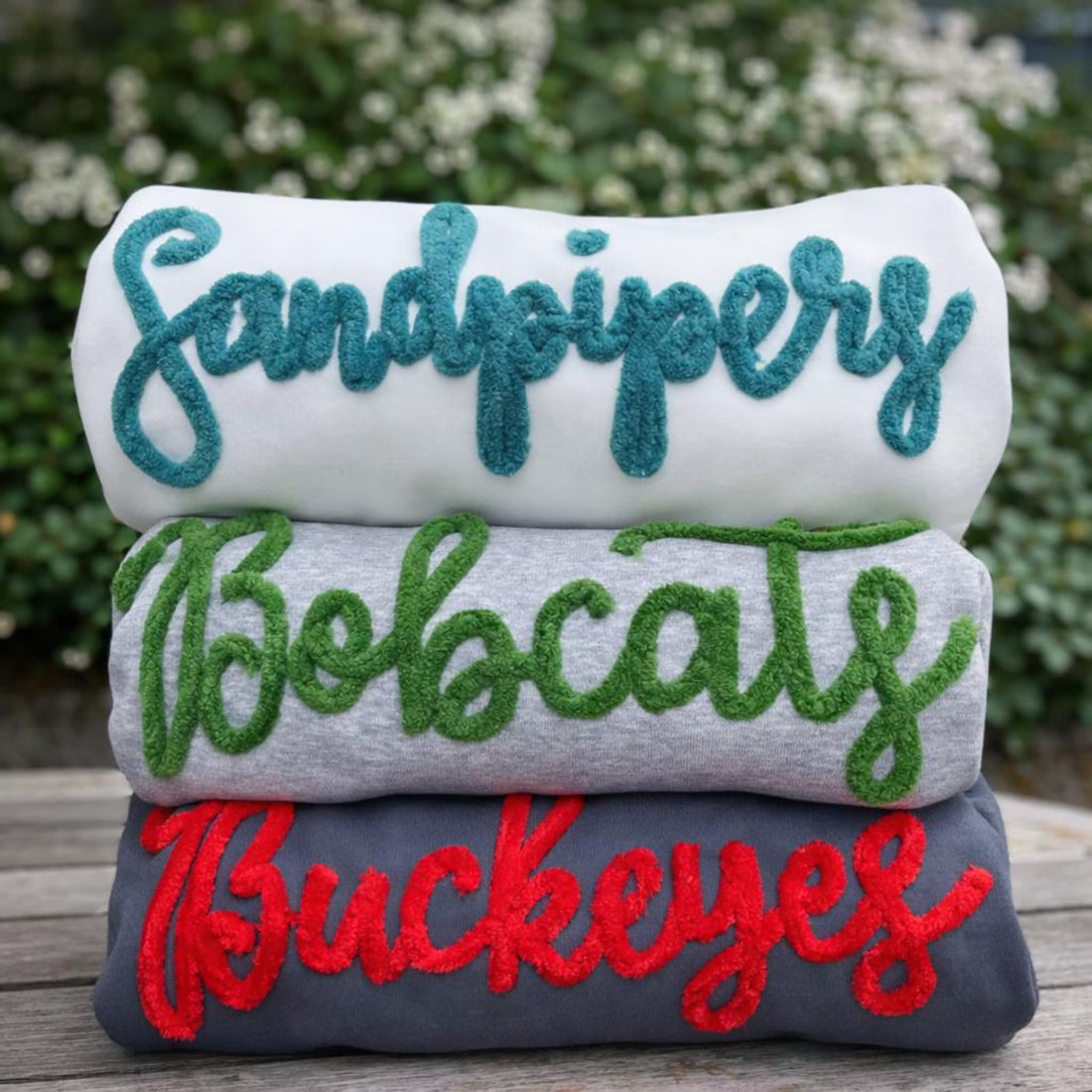 Custom College Shirt, Chenille Script Embroidered Sweatshirt, Varsity Crewneck Pullover, Game Day Outfit, Football School Merch Gift