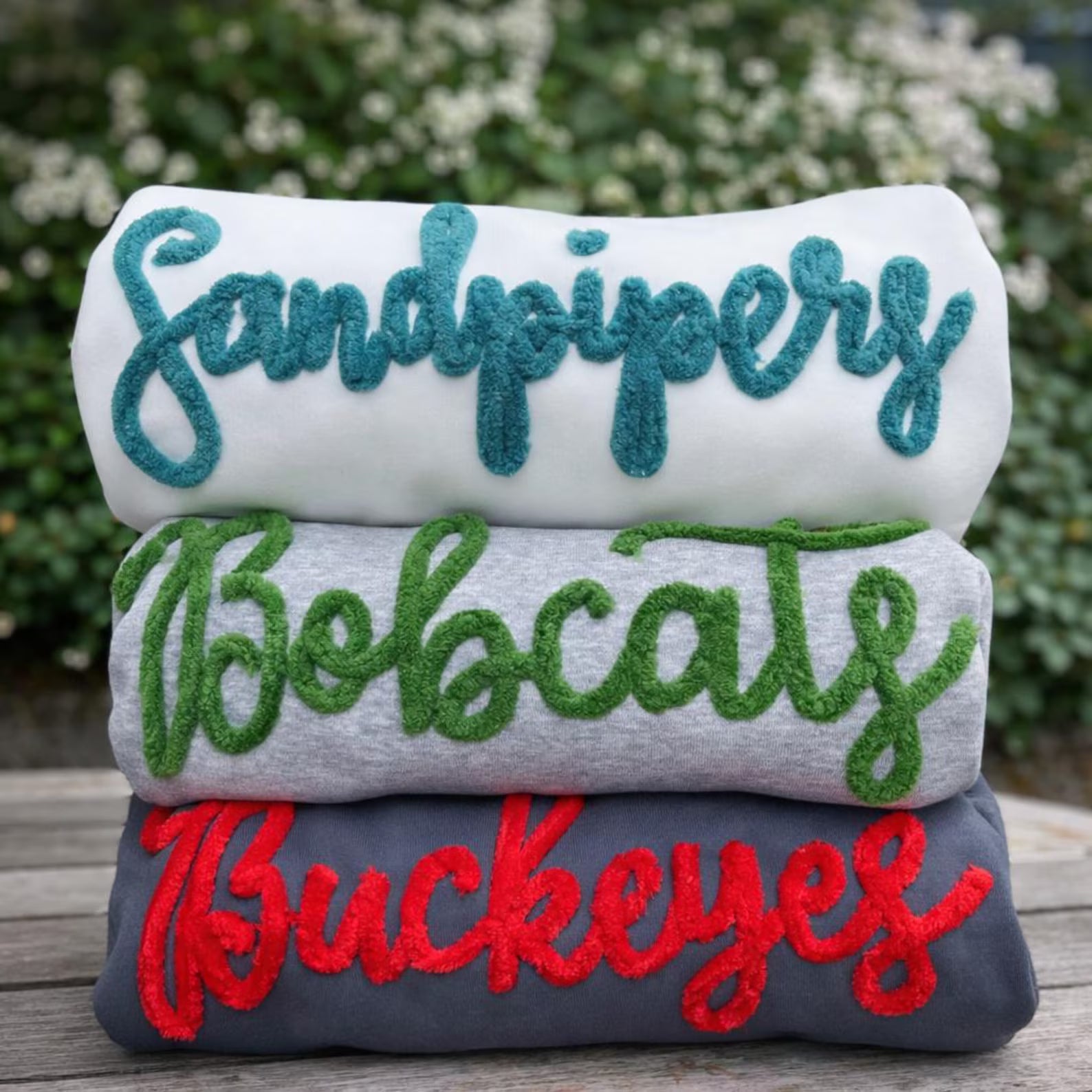 Custom College Shirt, Chenille Script Embroidered Sweatshirt, Varsity Crewneck Pullover, Game Day Outfit, Football School Merch Gift