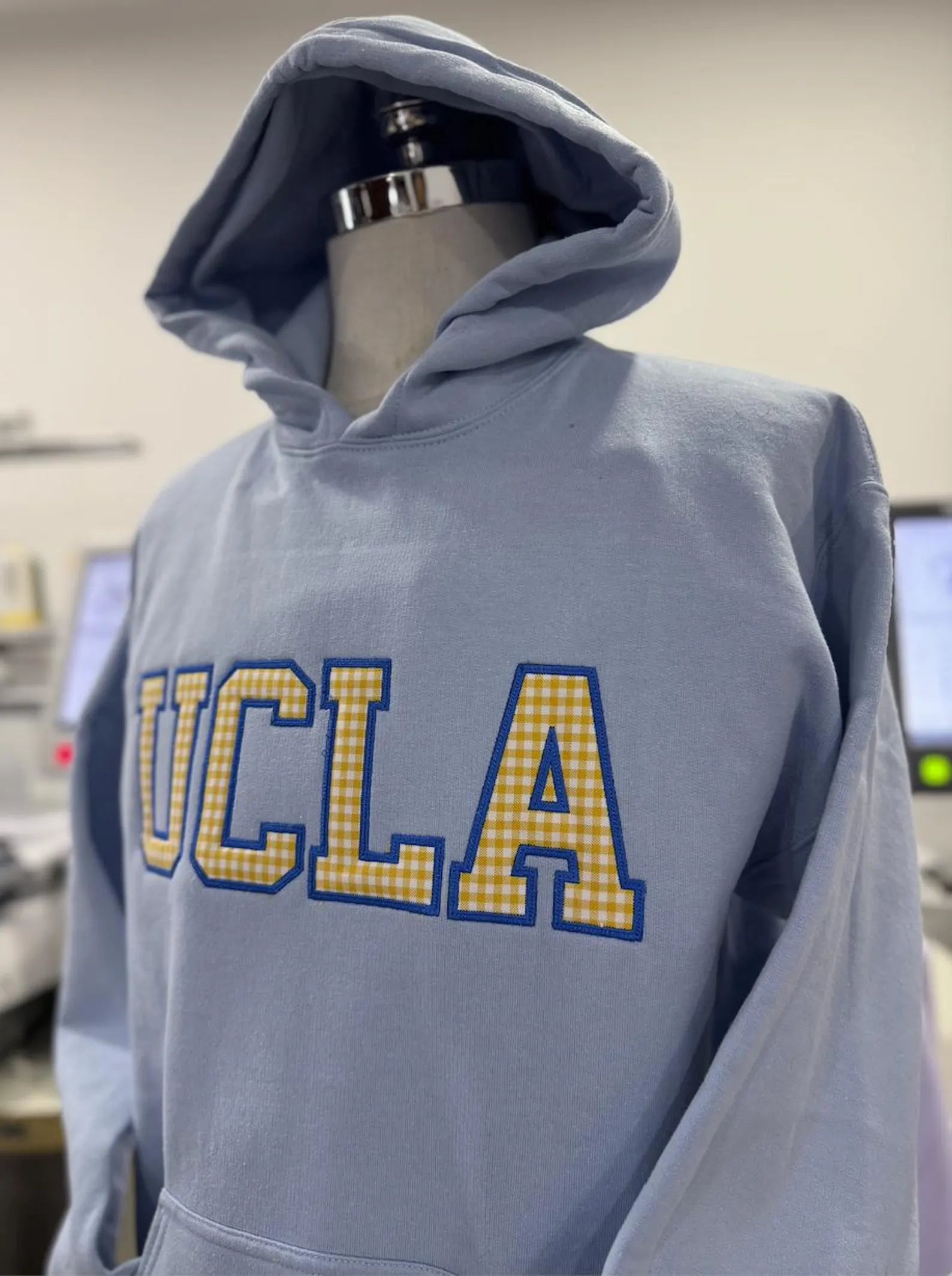 Custom Varsity Letter Embroidered Sweatshirt, Gingham Applique Crewneck, Personalized Initials Pullover, College Style Custom Merch Gift