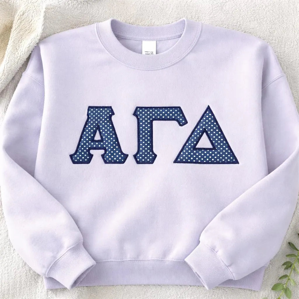 Custom Greek Letter Sorority Sweatshirt, Big Little Gift, Polka Dot Applique Crewneck, Gingham Fabric Embroidered Sorority Merch Gifts