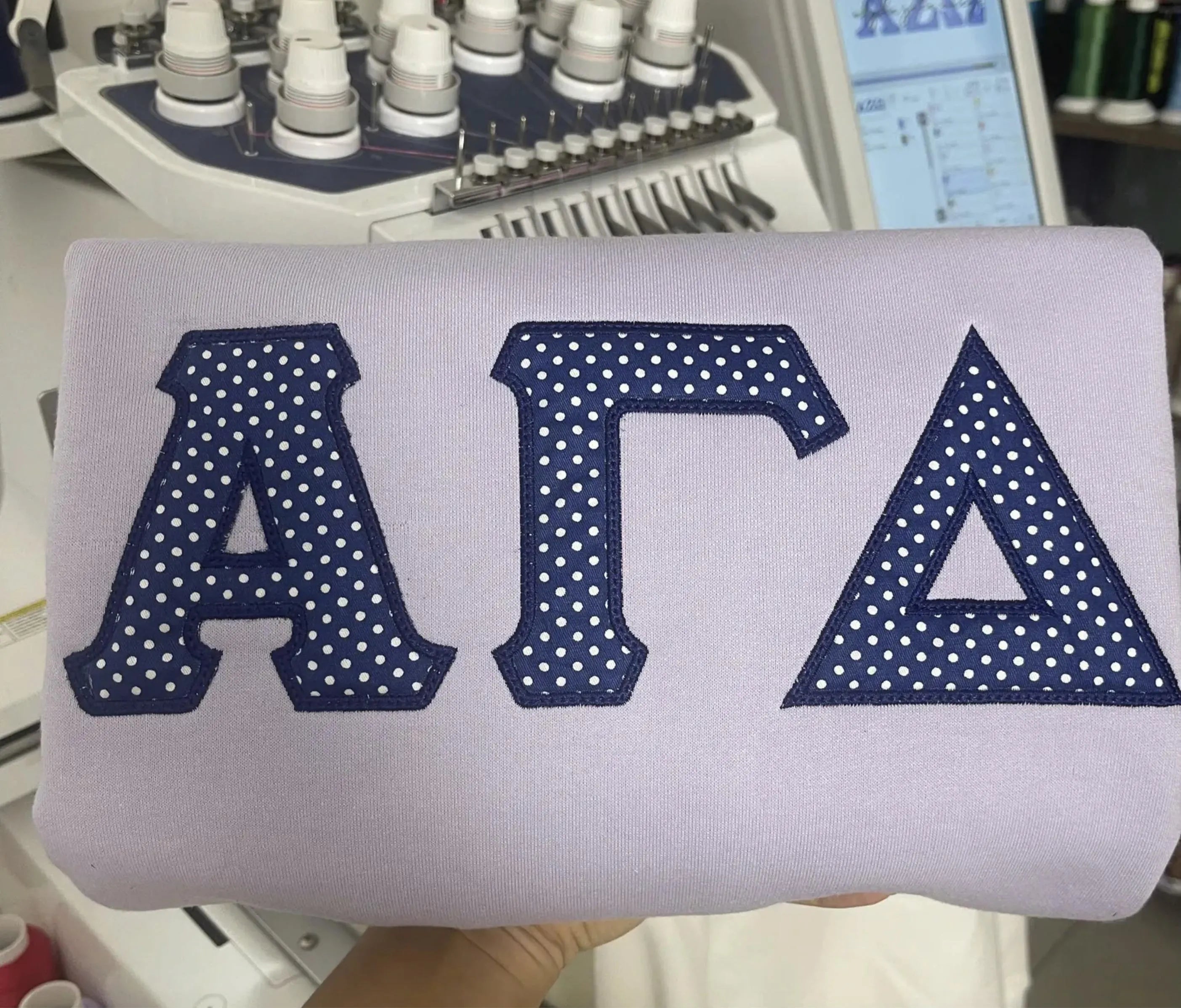 Custom Greek Letter Sorority Sweatshirt, Big Little Gift, Polka Dot Applique Crewneck, Gingham Fabric Embroidered Sorority Merch Gifts