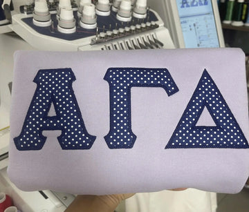 Custom Greek Letter Sorority Sweatshirt, Big Little Gift, Polka Dot Applique Crewneck, Gingham Fabric Embroidered Sorority Merch Gifts