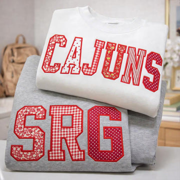 Custom Embroidered College Letter Sweatshirt, Personalized Applique Floral Gingham Polka Dot Crewneck, Custom Merch Gift for Her