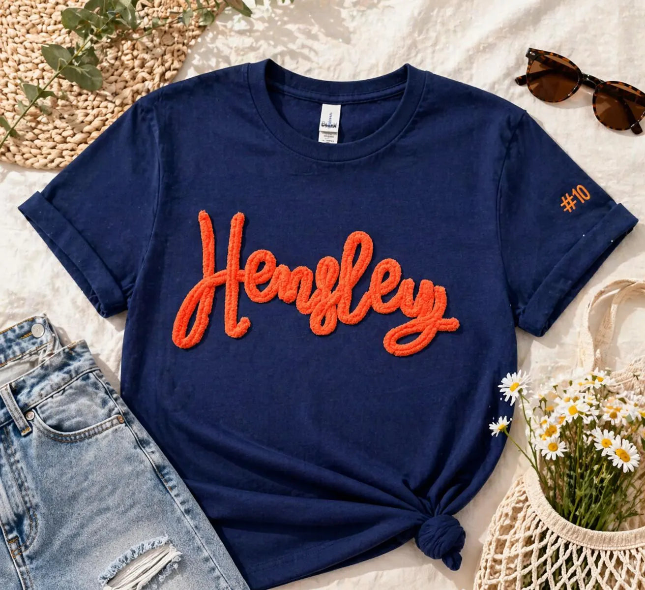 Custom Personalized Chenille Embroidered Sweatshirt, Script Name and Number Crewneck, College University Merch Style, Fluffy Yarn Gift