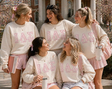 Custom Floral Greek Letter Sweatshirt Team, Personalized Sorority Crewneck Group, Pink Applique Embroidered Shirt, Custom Name Gift Apparel