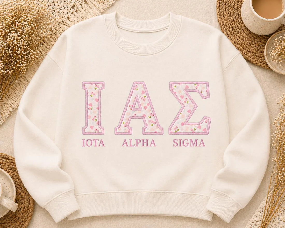 Custom Floral Greek Letter Sweatshirt Team, Personalized Sorority Crewneck Group, Pink Applique Embroidered Shirt, Custom Name Gift Apparel