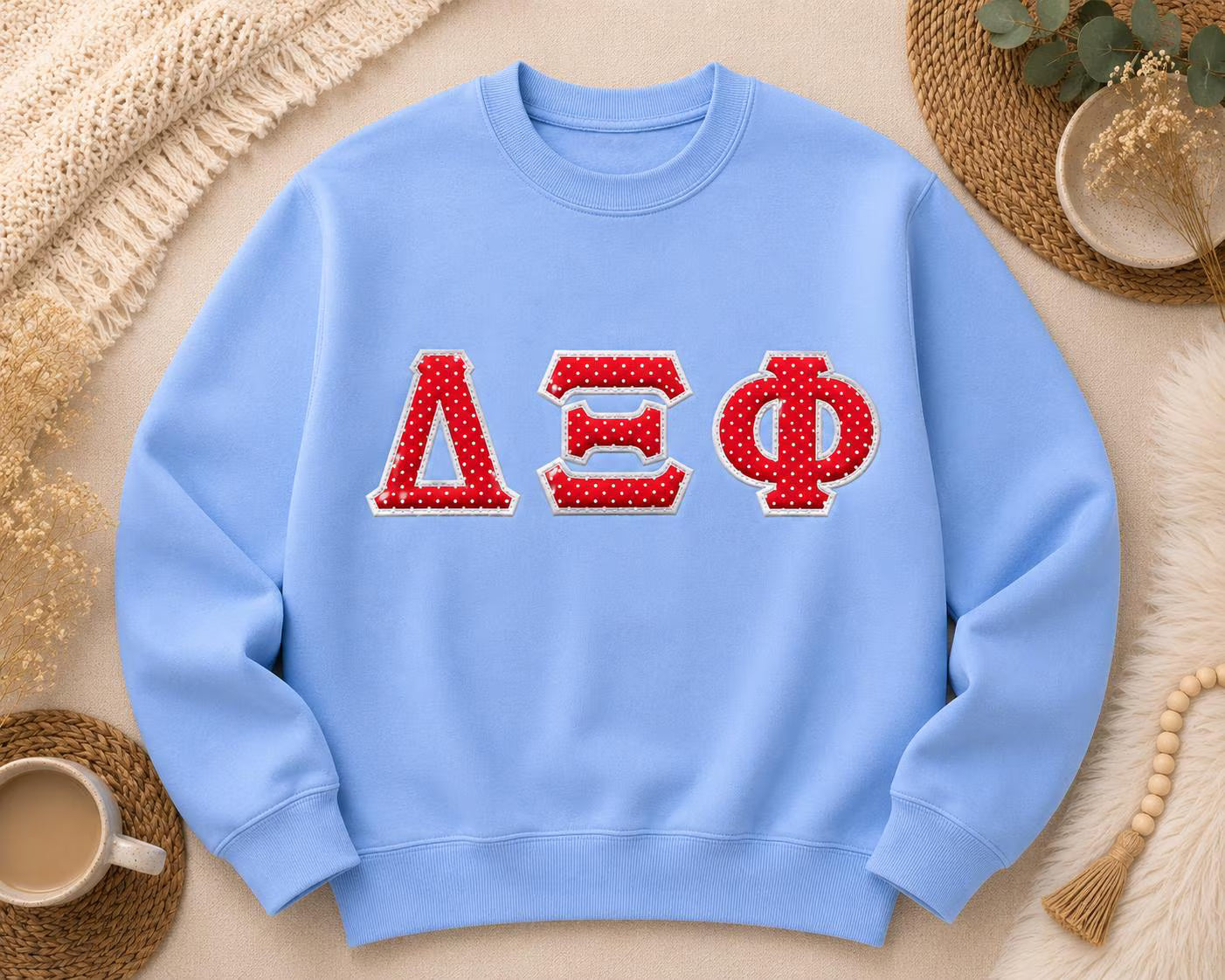 Custom Embroidered Greek Letter Merch Sweatshirt, Personalized Varsity College Applique Crewneck, Preppy Collegiate Campus Gift Pullover