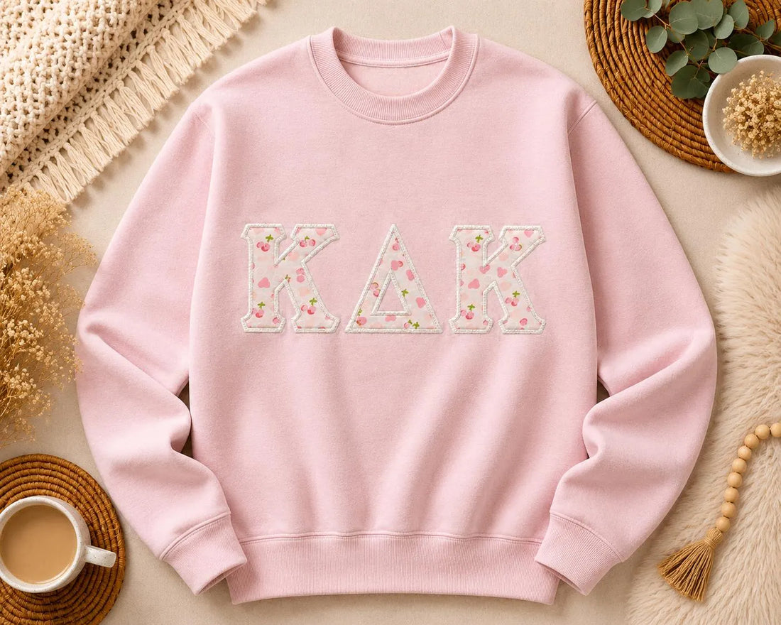 Custom Coquette Greek Letter Sweatshirt, Personalized Pink Floral Embroidered Sorority Crewneck, Big Little Gift Pullover Merch Gift