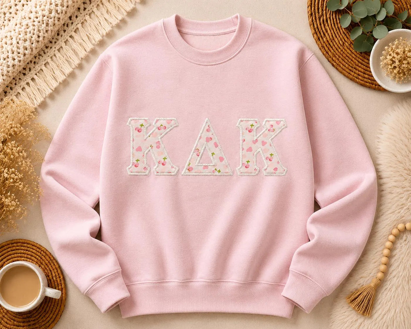Custom Coquette Greek Letter Sweatshirt, Personalized Pink Floral Embroidered Sorority Crewneck, Big Little Gift Pullover Merch Gift