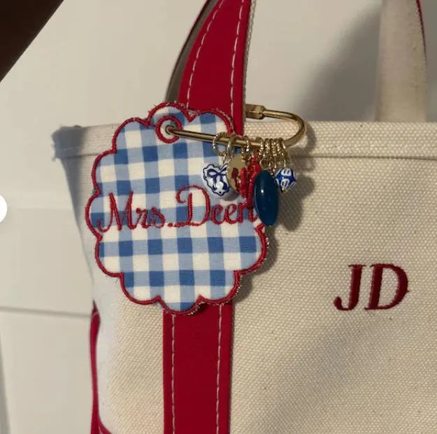 Personalized Embroidered Bag Charm, Custom Name Backpack Tag, Floral Applique Backpack Tag, Kids School Bag Gift
