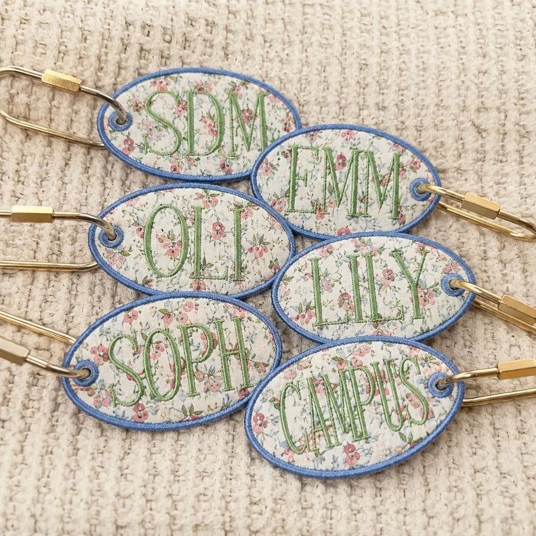 Personalized Embroidered Bag Charm, Custom Name Backpack Tag, Floral Applique Backpack Tag, Kids School Bag Gift