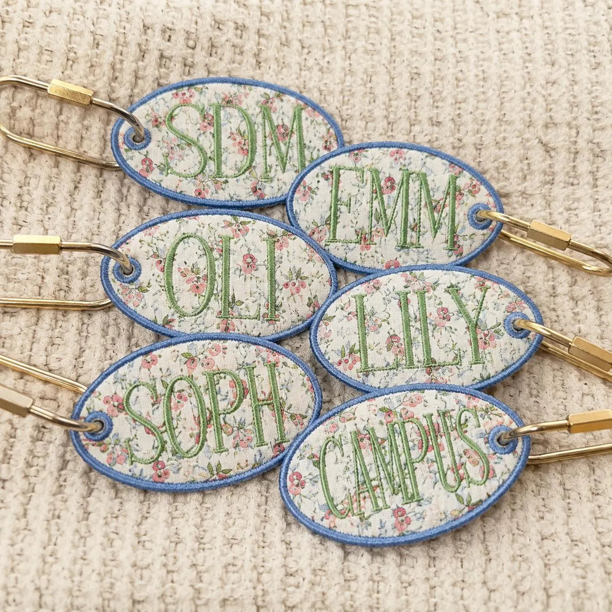Personalized Embroidered Bag Charm, Custom Name Backpack Tag, Floral Applique Backpack Tag, Kids School Bag Gift