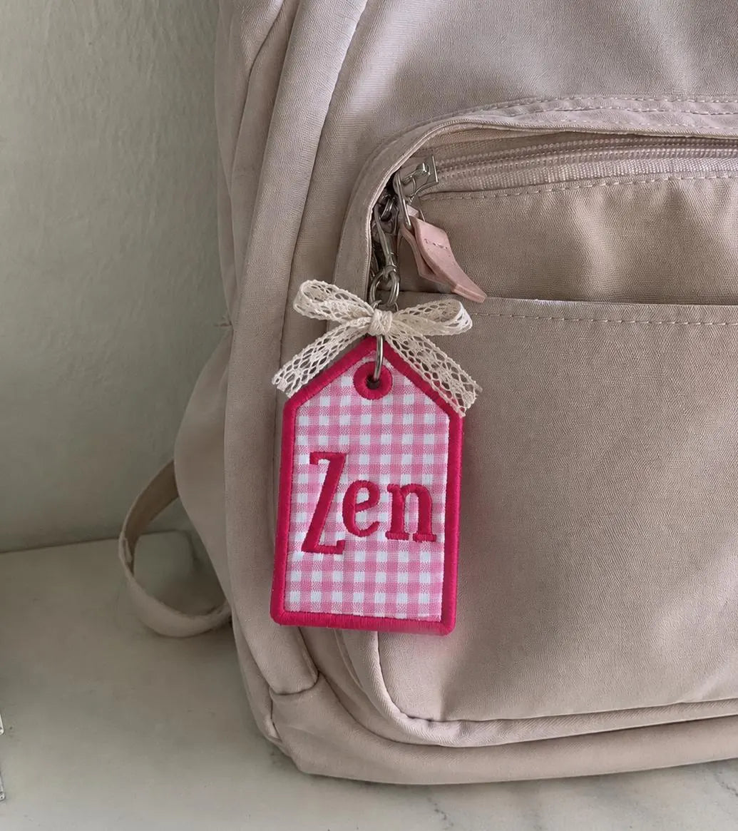 Personalized Embroidered Bag Charm, Custom Name Backpack Tag, Floral Applique Backpack Tag, Kids School Bag Gift