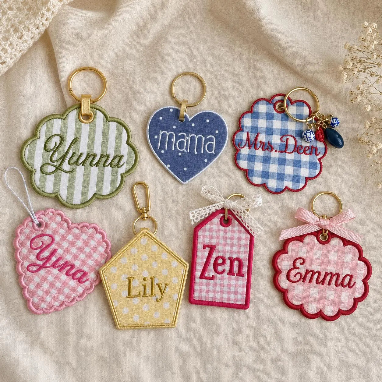 Personalized Embroidered Bag Charm, Custom Name Backpack Tag, Floral Applique Backpack Tag, Kids School Bag Gift