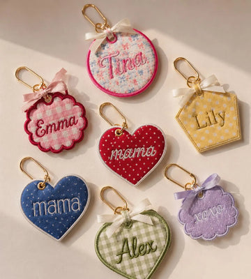 Personalized Embroidered Bag Charm, Custom Name Tote Bag Charm, School Bag Charm Gift, Floral Applique Bag Accessory