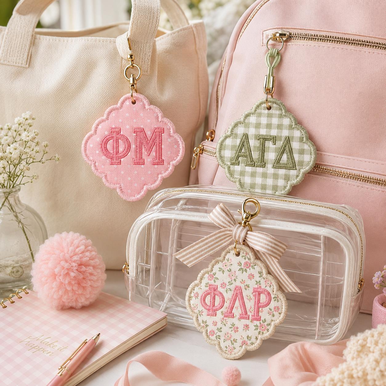 Custom Embroidered Bag Charm, Personalized Backpack Charm, Clear Stadium Bag Tag, Sorority Style Tote Charm, Big Little Gift