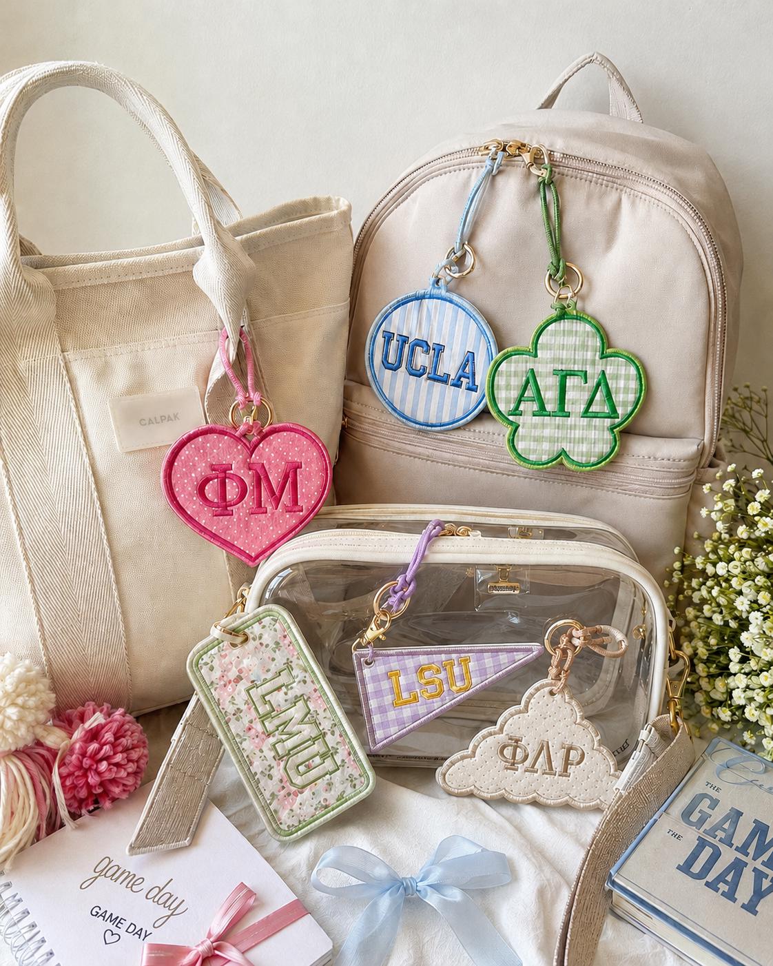 Custom Embroidered Bag Charm, Personalized Backpack Charm, Clear Stadium Bag Tag, Sorority Style Tote Charm, Big Little Gift