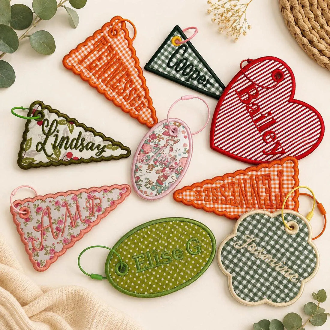 Personalized Embroidered Name Tag, Custom Bag Charm, Backpack Luggage Tag, Kids Daycare Bag Tag, Pet Tote Charm Gift