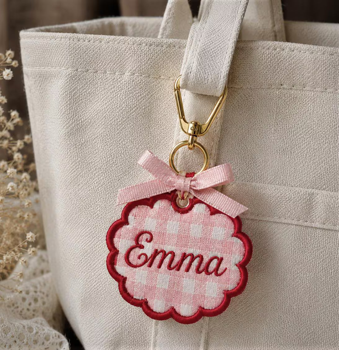 Custom Sorority Greek Letter Charm, Preppy Gingham Bag Tag, Coquette Big Little Gift, Bid Day Greek Life College Keychain