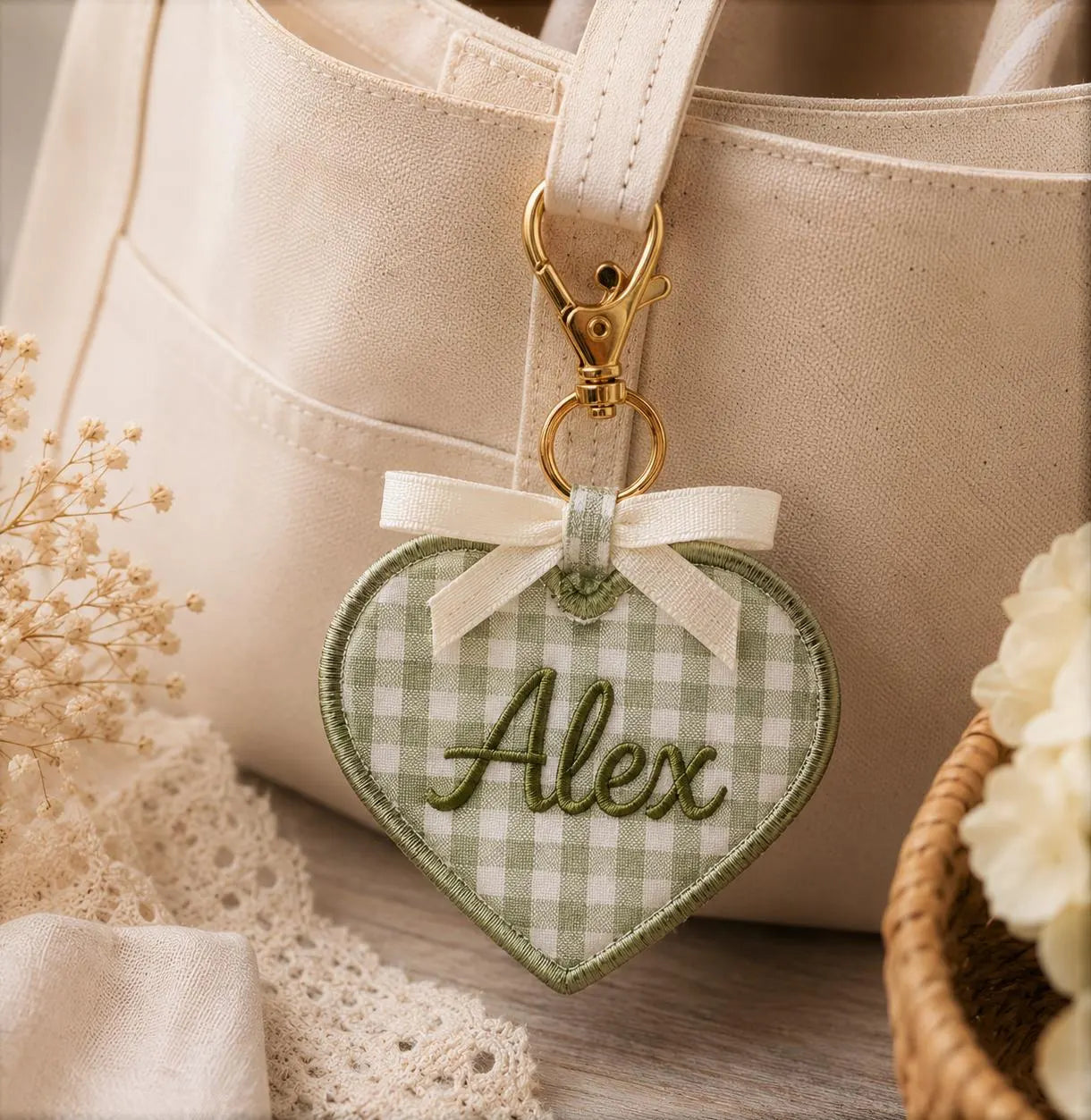 Personalized Baby Name Bag Charm, Custom Embroidered Bear Backpack Tag, Diaper Bag Keychain, Toddler Lunchbox Tag, Cute Toddler Gift