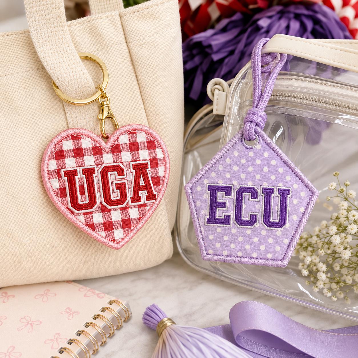 Custom Embroidered Bag Charm, Personalized Backpack Charm, Clear Stadium Bag Tag, Sorority Style Tote Charm, Big Little Gift