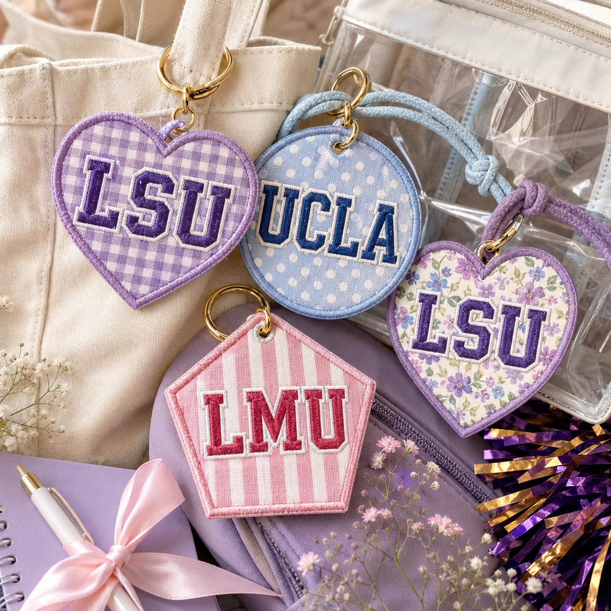 Custom Embroidered Bag Charm, Personalized Backpack Charm, Clear Stadium Bag Tag, Sorority Style Tote Charm, Big Little Gift