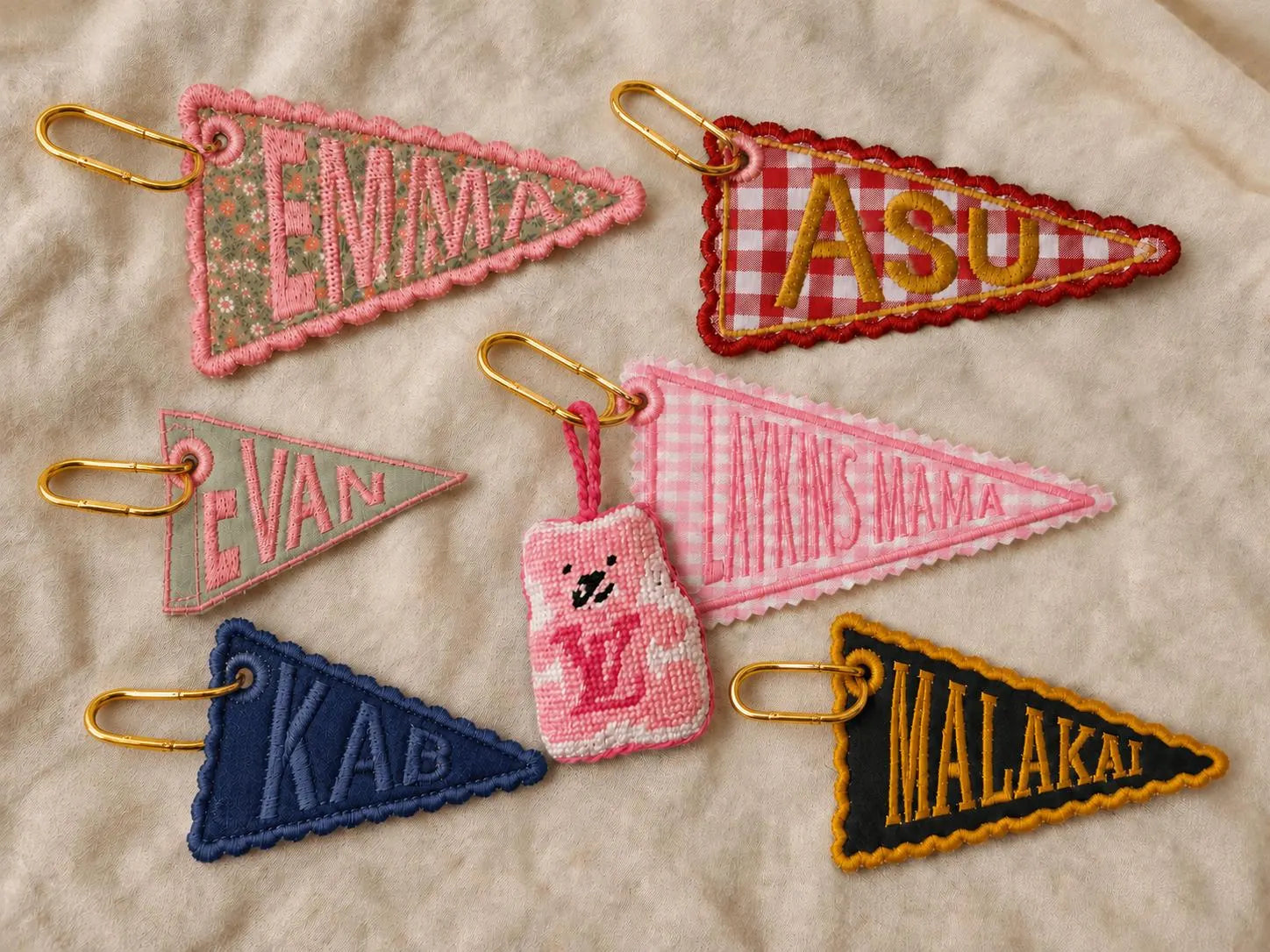 Custom Flag Bag Charm, Personalized Tote Bag Charm, Embroidered School Bag Charm, Pennant Keychain, Bag Charm Gift, Custom Name Tag