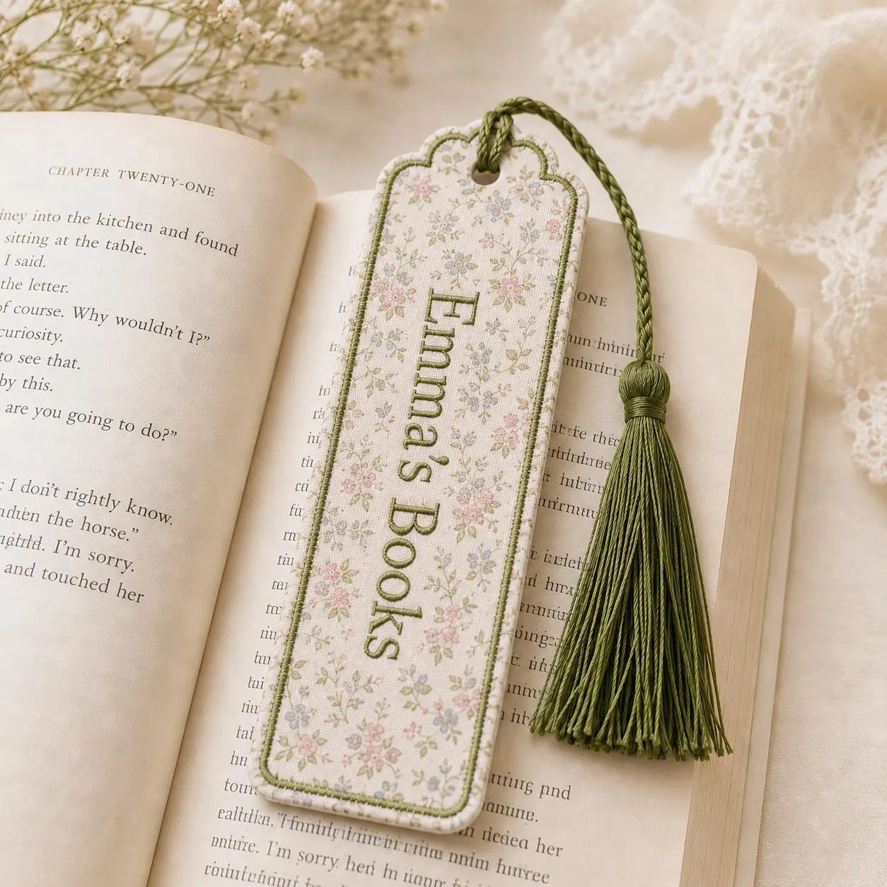Personalized Embroidered Bookmark, Custom Fabric Bookmark With Tassel, Book Lover Gift, Teacher Gift, Floral Reading Gift