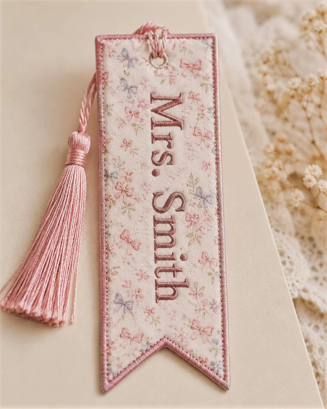 Personalized Embroidered Bookmark, Custom Fabric Bookmark With Tassel, Book Lover Gift, Teacher Gift, Floral Reading Gift