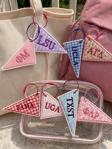 Personalized College Bag Charm, Custom Flag Bag Charm, Embroidered Backpack Charm, Sorority Style Tote Charm, Big Little Gift