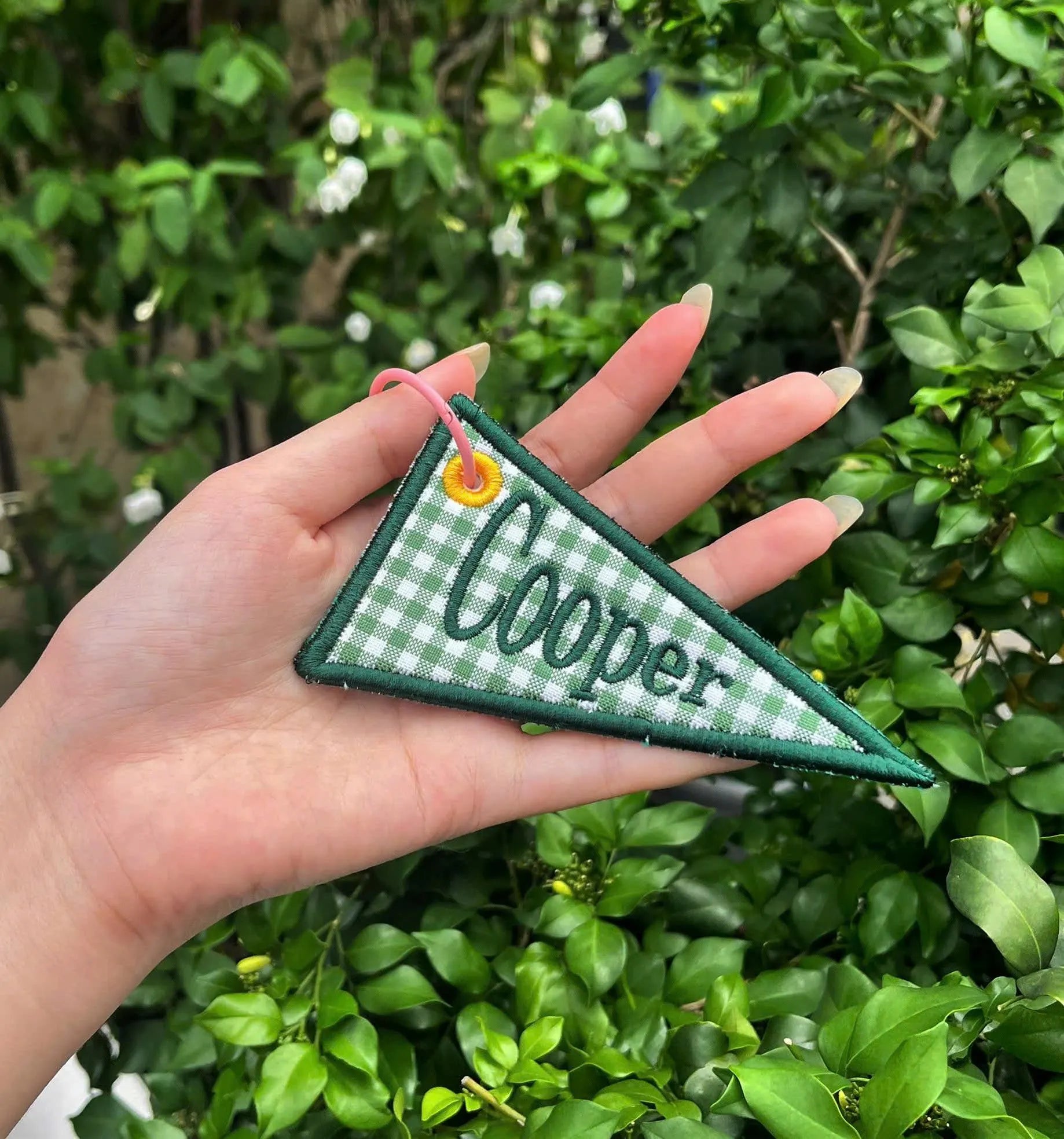 Custom Flag Bag Charm, Personalized Pennant Backpack Charm, Embroidered Name Tag, Preppy Tote Keychain, Big Little Gift
