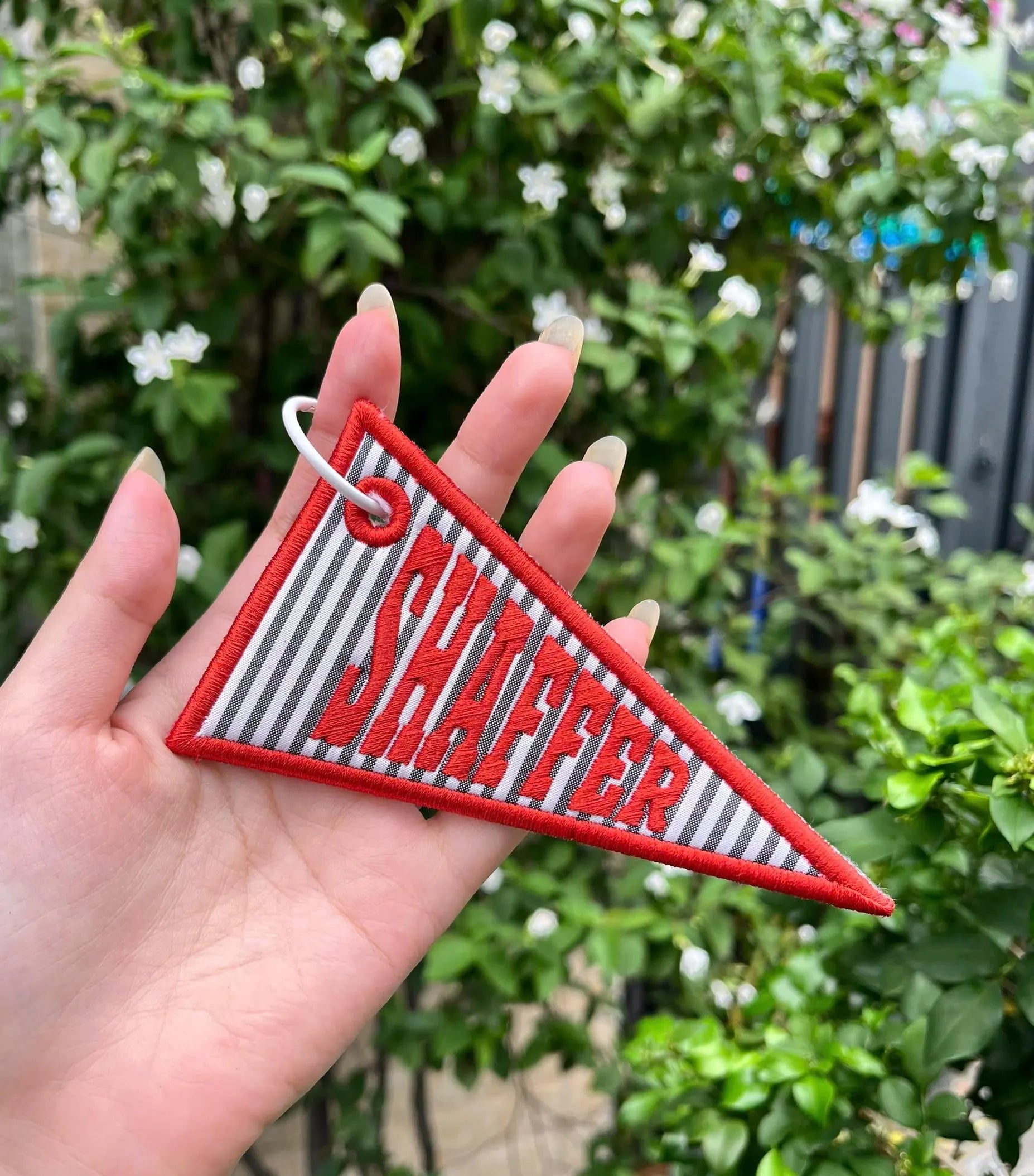 Custom Flag Bag Charm, Personalized Pennant Backpack Charm, Embroidered Name Tag, Preppy Tote Keychain, Big Little Gift