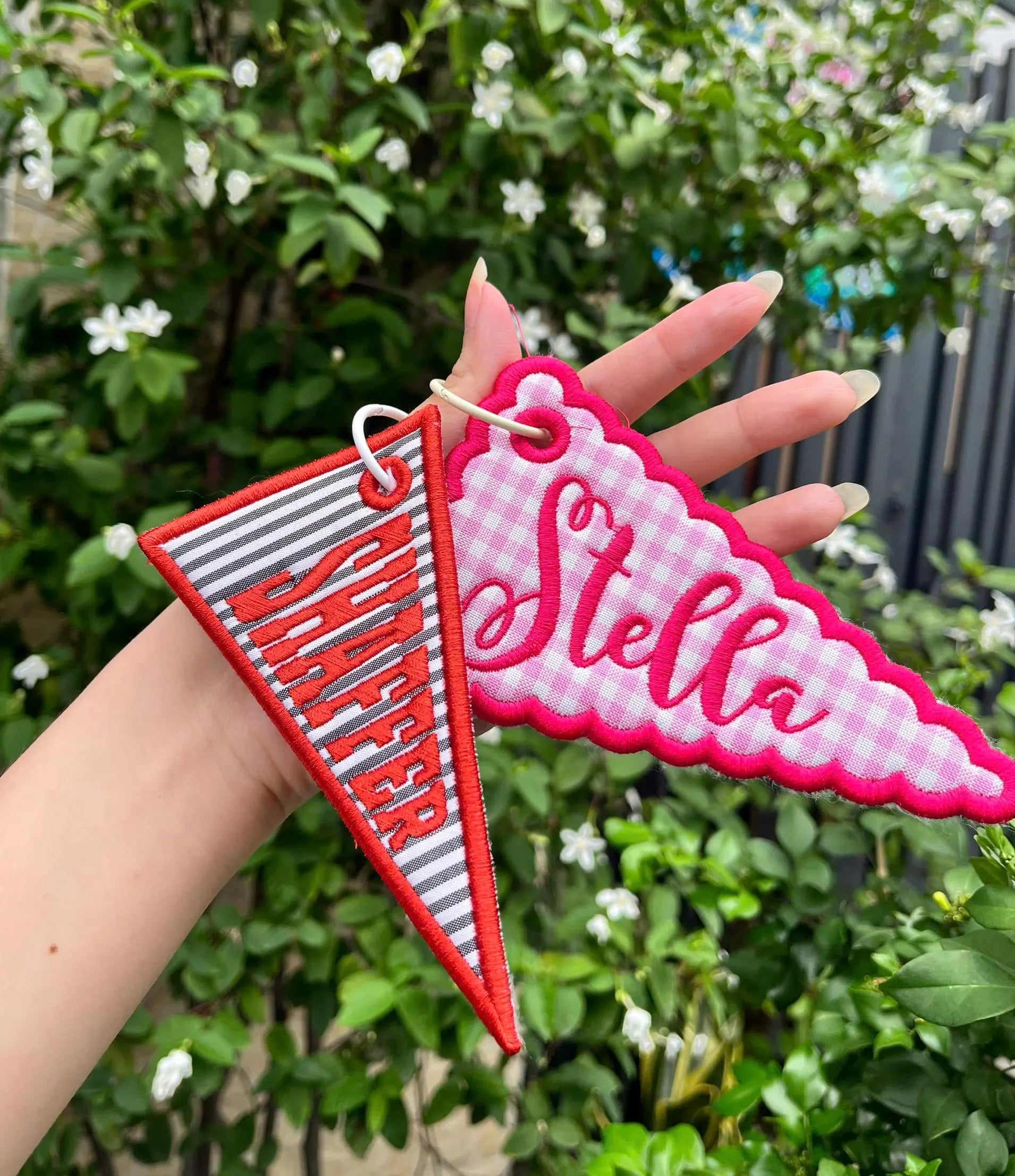 Custom Flag Bag Charm, Personalized Pennant Backpack Charm, Embroidered Name Tag, Preppy Tote Keychain, Big Little Gift