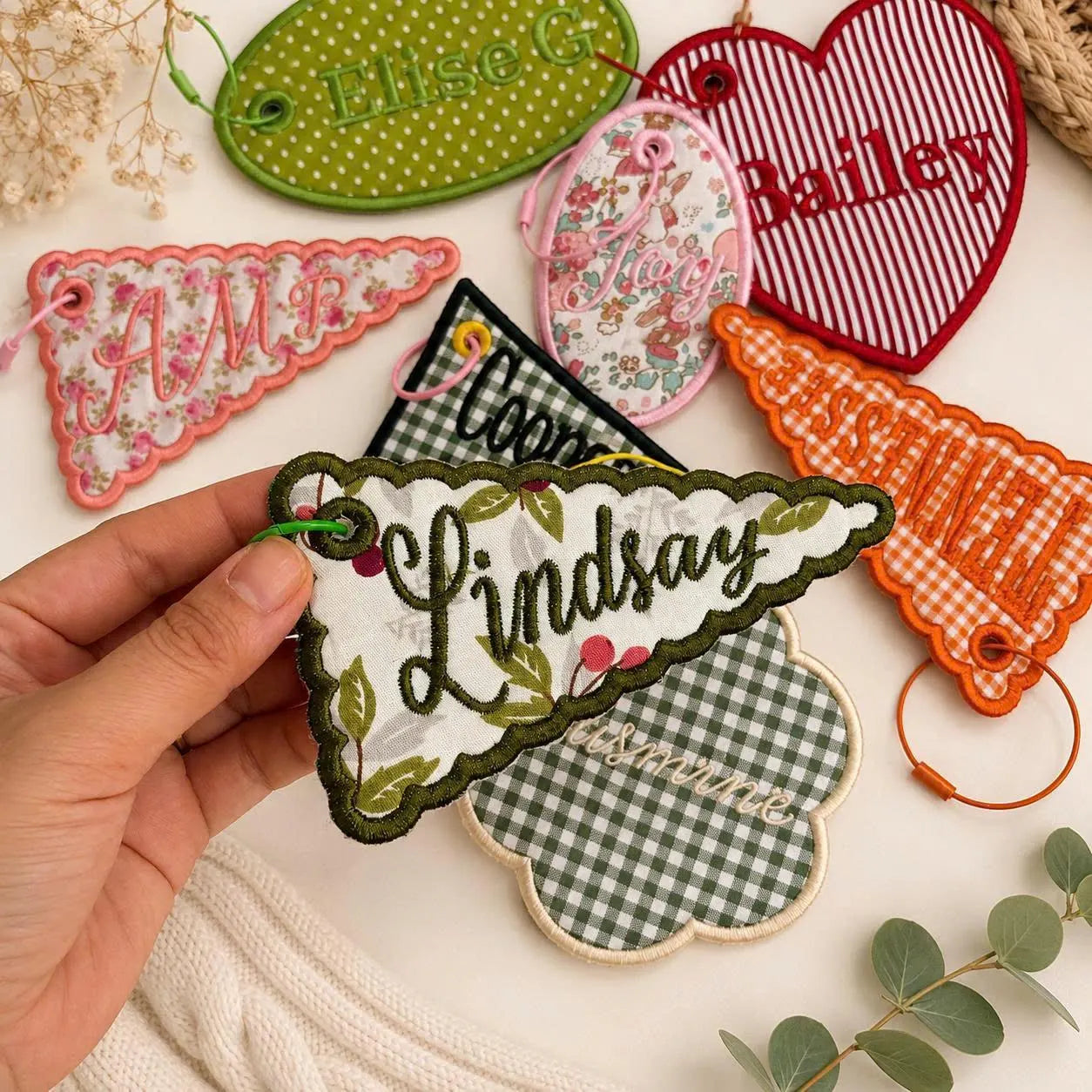 Custom Flag Bag Charm, Personalized Pennant Backpack Charm, Embroidered Name Tag, Preppy Tote Keychain, Big Little Gift