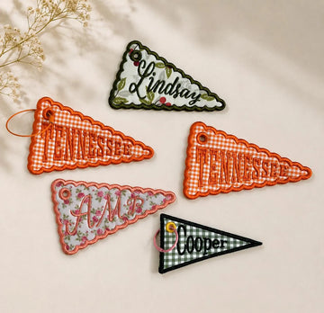 Custom Flag Bag Charm, Personalized Pennant Backpack Charm, Embroidered Name Tag, Preppy Tote Keychain, Big Little Gift