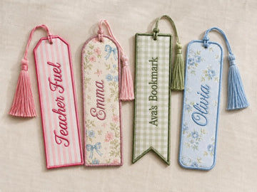 Custom Floral Fabric Bookmark with Tassel, Embroidered Name Page Marker, Handmade Reader Keepsake for Book Club Gift