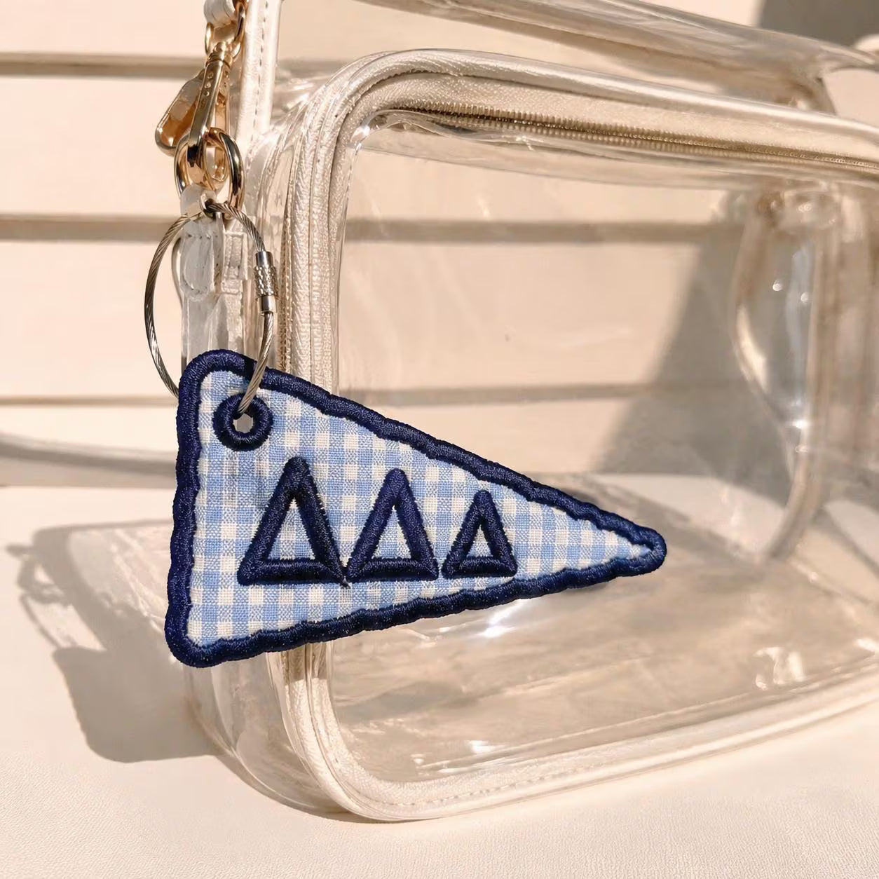 Custom Sorority Greek Letter Pennant Charm, Preppy Gingham Bag Tag, Big Little Sister Gift, Coquette College Backpack Keychain