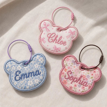 Personalized Baby Name Bag Charm, Custom Embroidered Bear Backpack Tag, Diaper Bag Keychain, Toddler Lunchbox Tag, Cute Toddler Gift