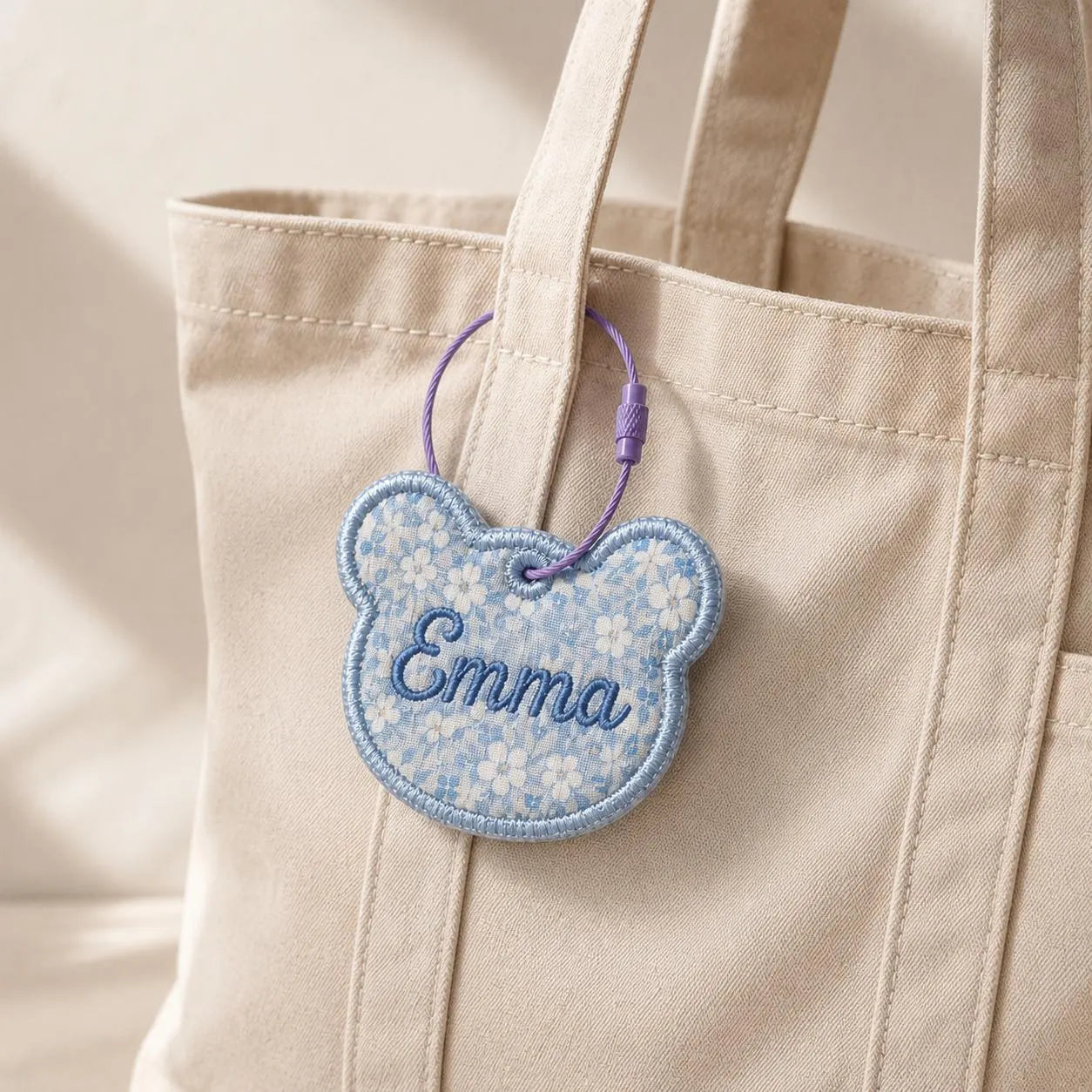 Personalized Baby Name Bag Charm, Custom Embroidered Bear Backpack Tag, Diaper Bag Keychain, Toddler Lunchbox Tag, Cute Toddler Gift