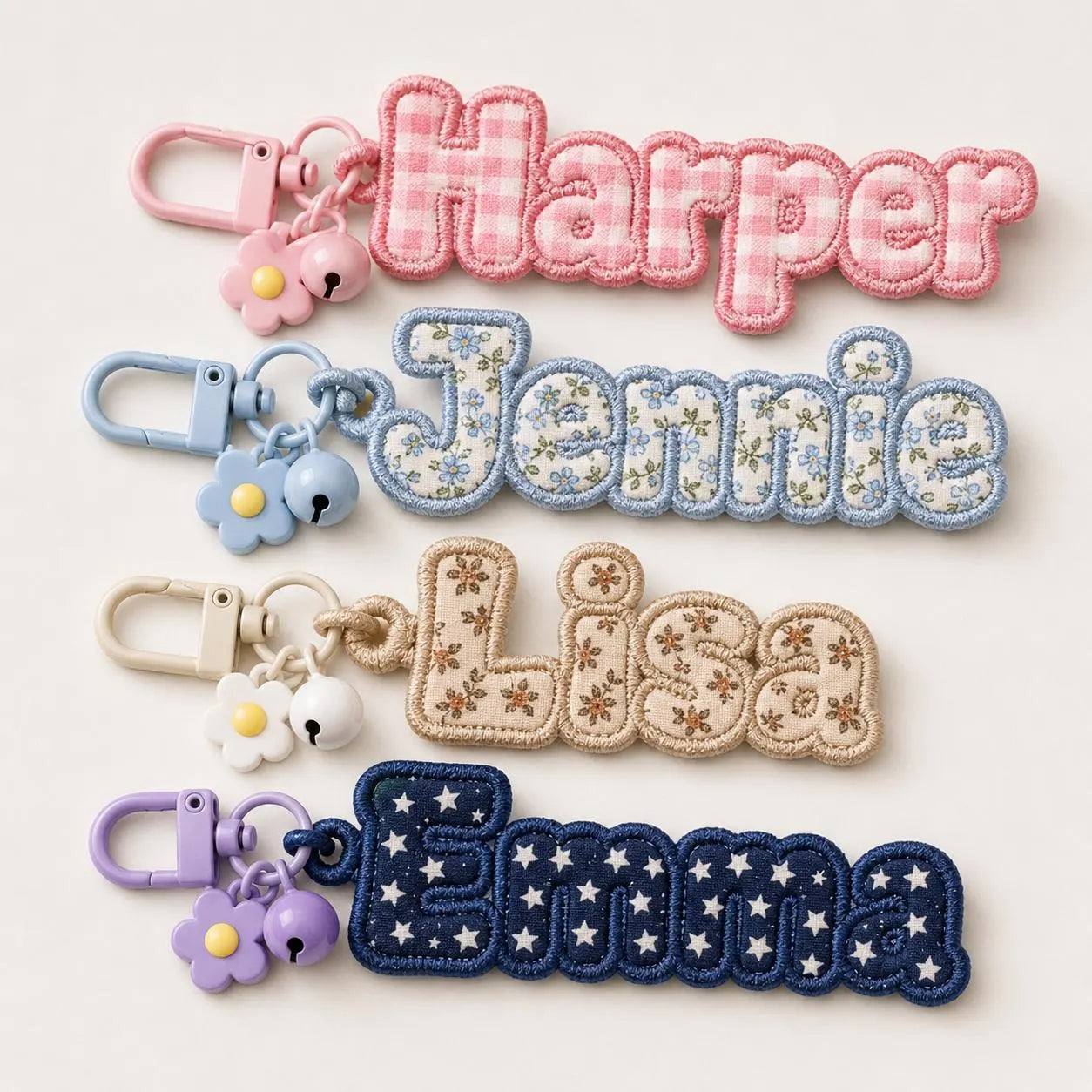 Custom Name Bag Charm, Embroidered Fabric Keychain, Personalized Applique Backpack Tag, Cute Lunchbox Tote Accessory Gift