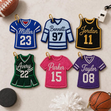 Custom Sports Jersey Bag Tag, Personalized Embroidered Name Keychain, Player Number Backpack Charm, Team Gift