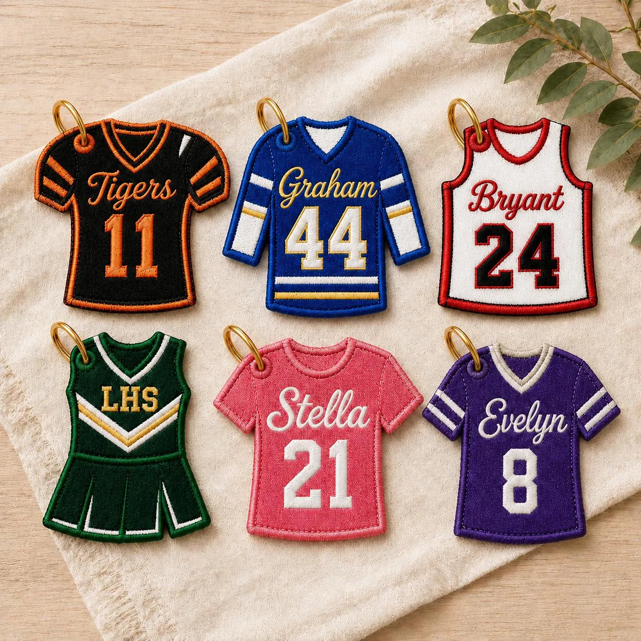 Custom Sports Jersey Bag Tag, Personalized Embroidered Name Keychain, Player Number Backpack Charm, Team Gift