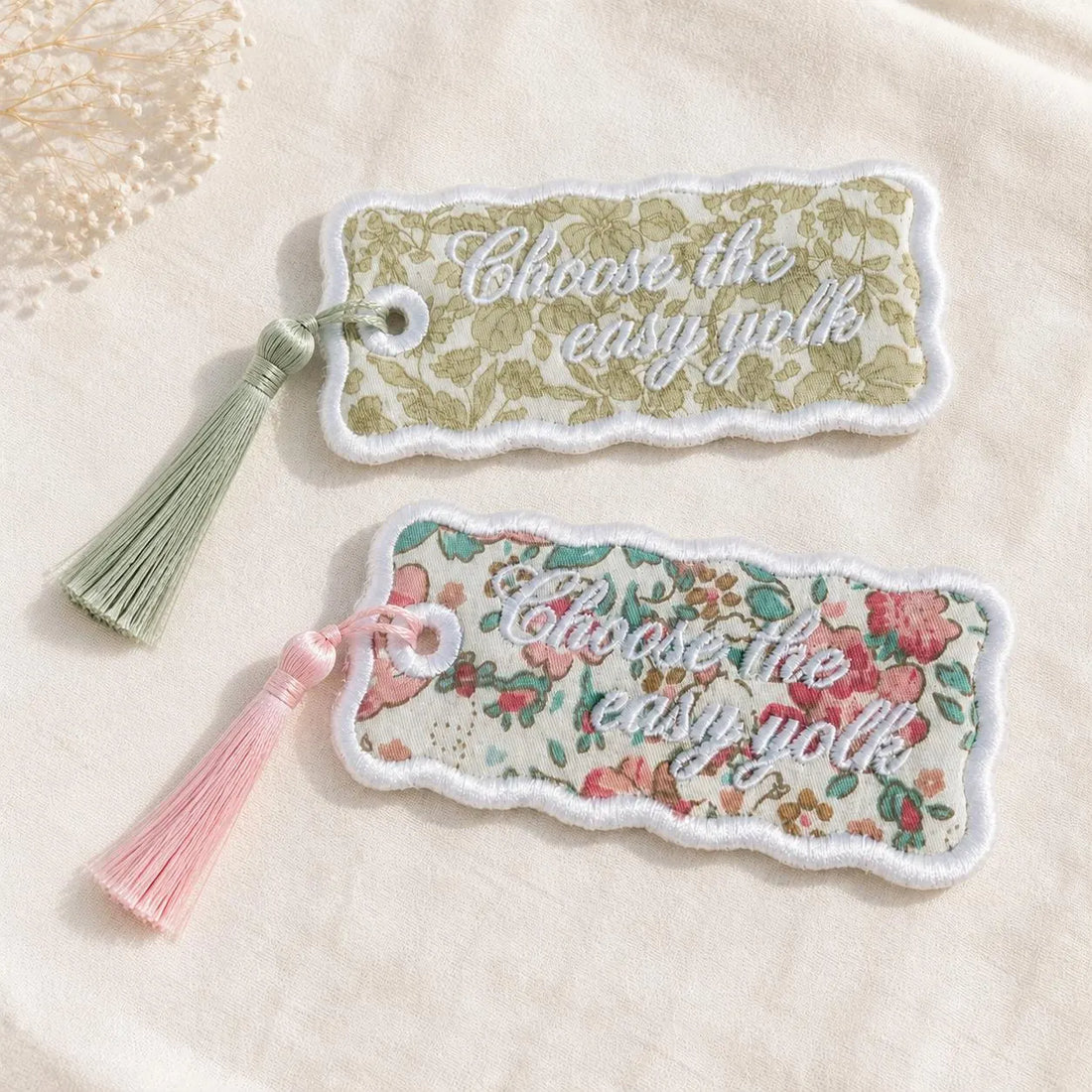 Personalized Embroidered Bookmark, Custom Name Fabric Book Marker with Tassel, Floral Reader Gift, Teacher Book Lover Stocking Stuffer