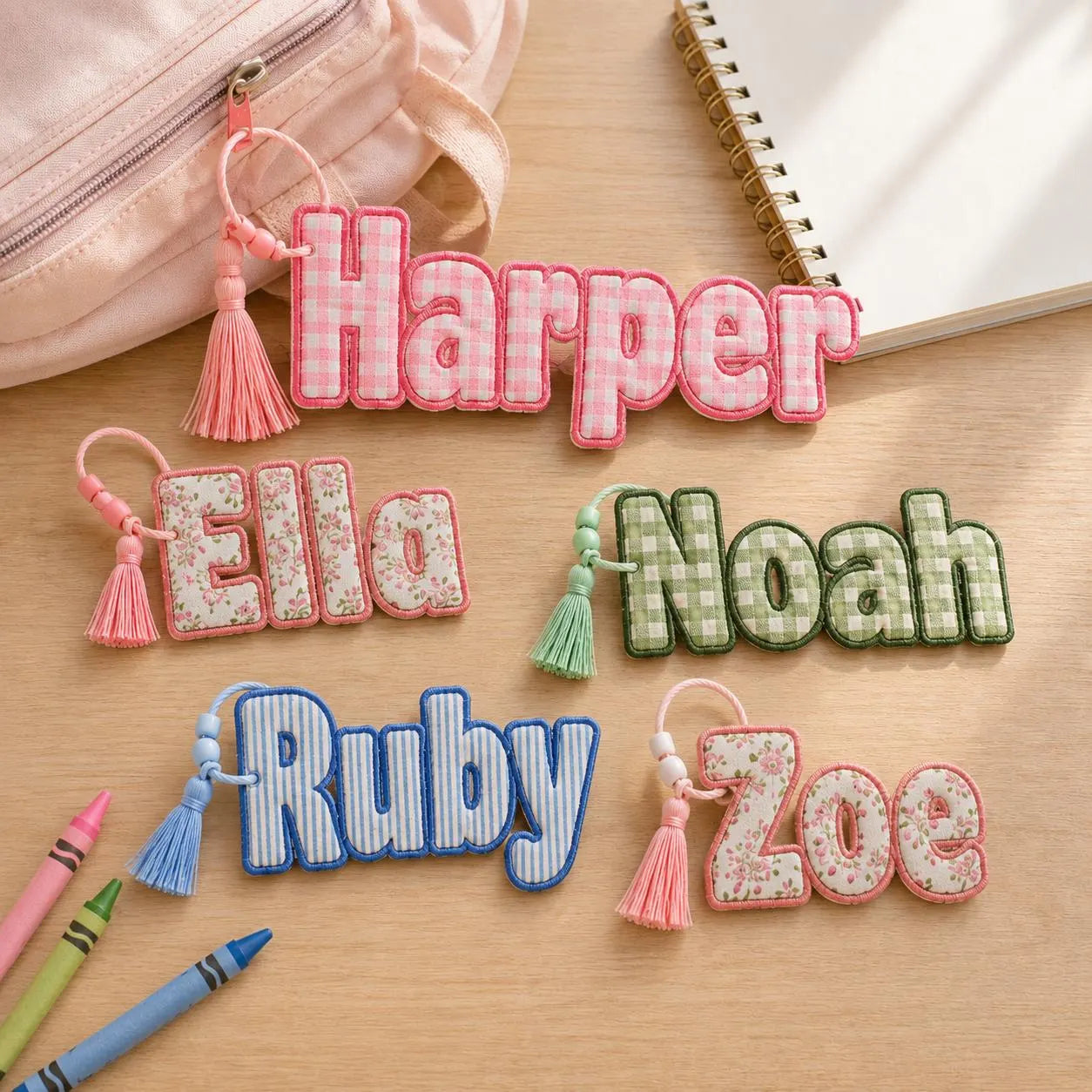 Personalized Embroidered Kids Backpack Name Charm Custom School Bag Tag, Kindergarten Lunchbox Keychain, Back To School Gift