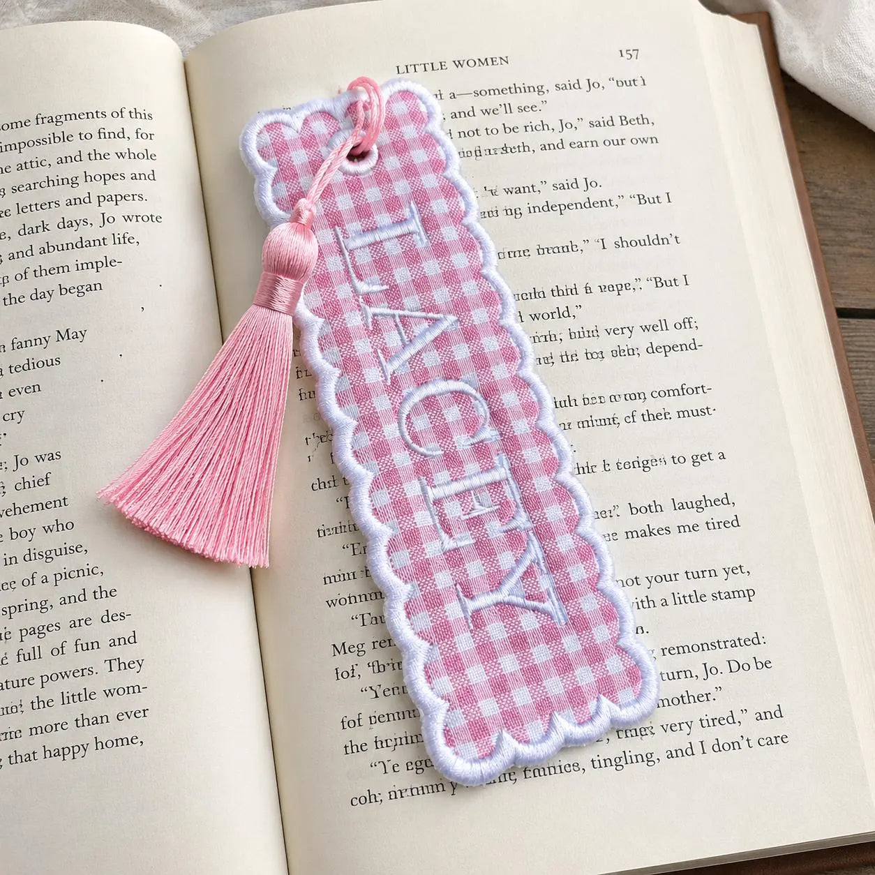 Personalized Embroidered Bookmark, Custom Name Fabric Book Marker with Tassel, Floral Reader Gift, Teacher Book Lover Stocking Stuffer