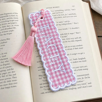 Custom Embroidered Name Page Marker with Tassel, Personalized Gingham Bookmark, Bookish Keepsake for Readers, Teachers and Library Lovers
